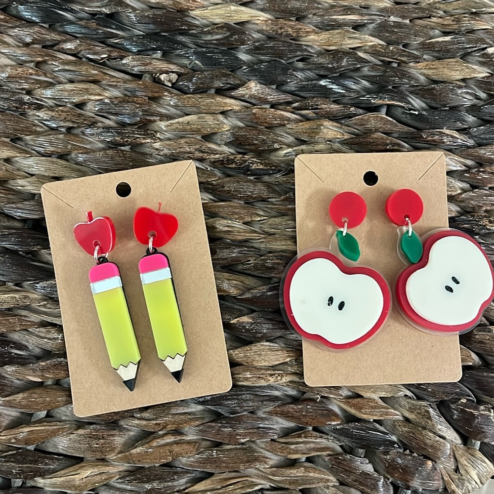 NWOT Teacher Pencil and Apple Dangling Earrings